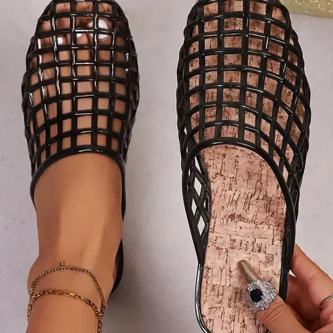 Women's Fashion Mesh Design Transparent Crystal Jelly Open Toe Sandals, Peep Toe Sandals, Breathable Cool Comfort Soft Flat Shoes, Flat Summer Sandals, Fashionable Breathable Sandals, Casual Daily Wear、 Beach 、Shopping, Daily Wear Footwear