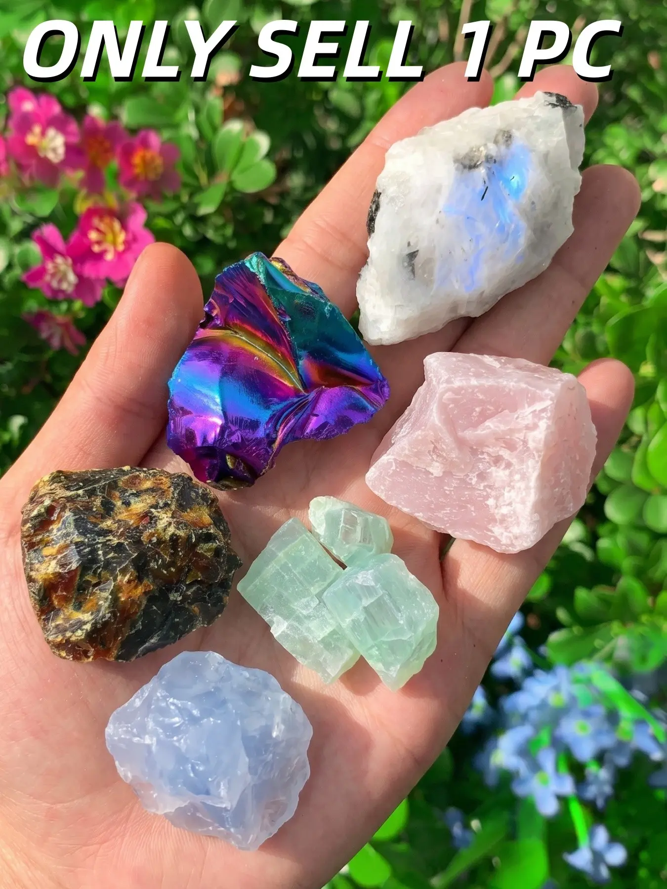 1pc Raw Rainbow Moonstone/Celestite/Pink Opal/Obsidian, Natural Crystal Decorative Stones, Featuring Natural Rough Iridescence, Perfect for Home Decoration, Yoga Gifts, And Mineral Collections, Gift for Independence Day,Father's Day, Graduation Season.