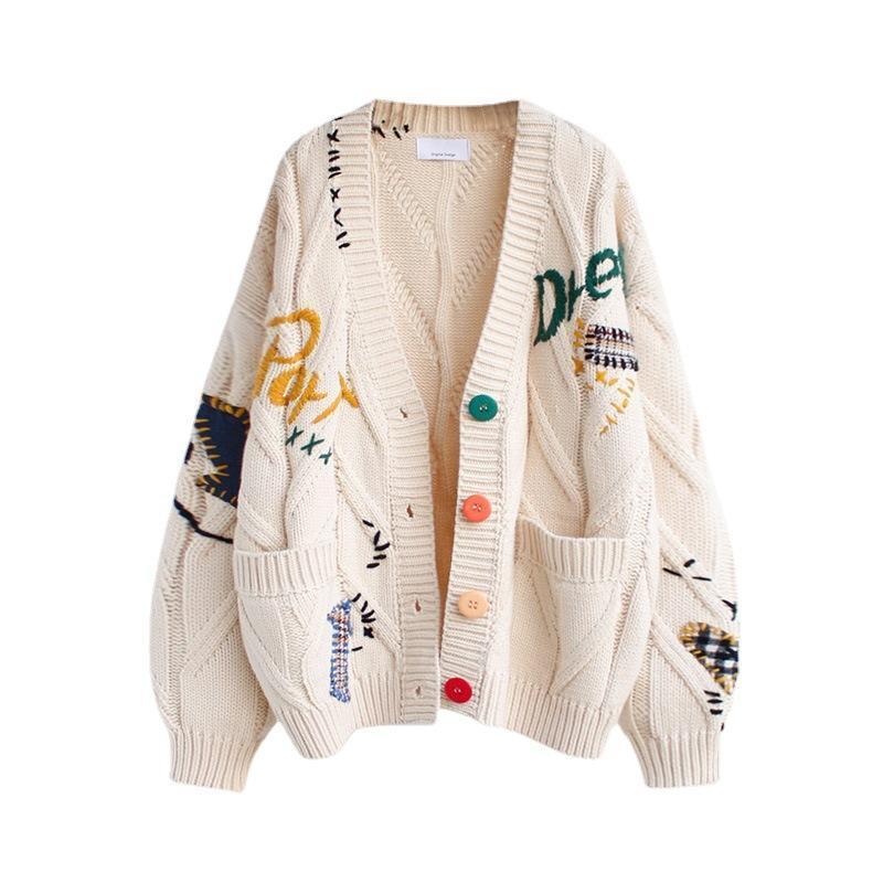 2026 Fashion lazy style embroidered  women autumn and winter  new letter design loose knitted  coat trend  Womenswear Casual Clothes summer sweater