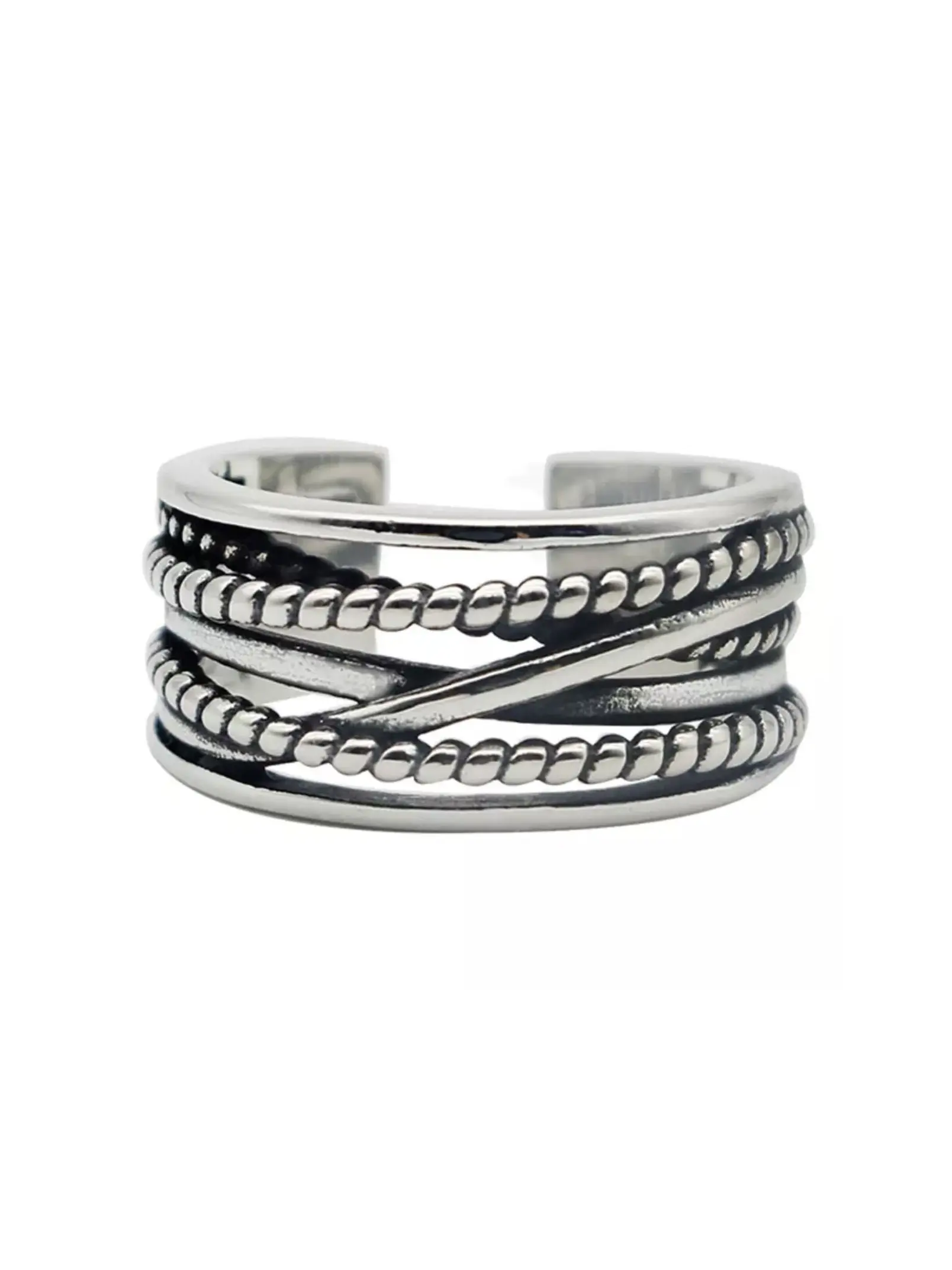 Vintage Stackable Thumb Ring, Adjustable Open Design, Unisex Fashion Jewelry, Elegant Stainless Steel Band, All-Season Accessory