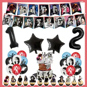 M-Michael Jackson Theme Birthday Party Supplies Decor Balloon Hip Pop Backdrop Cake Toppers Banner Child Kids 1st Birthday Gift