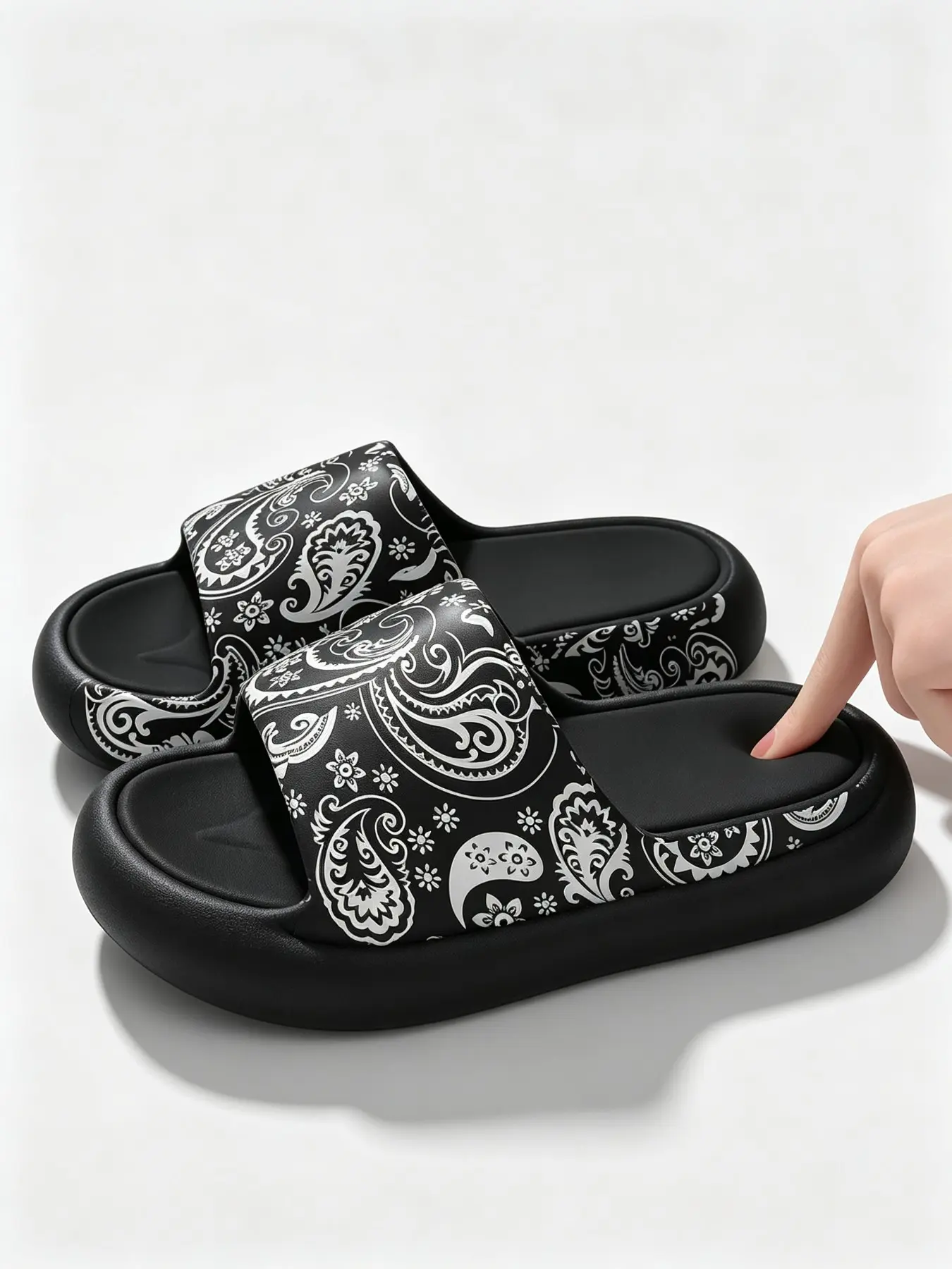 Unisex EVA Slide Sandals, Trendy Paisley Print Cloud Slides with Thick Cushion Sole, Lightweight Waterproof Slip On Shoes for Beach, Pool, Shower & Casual Wear