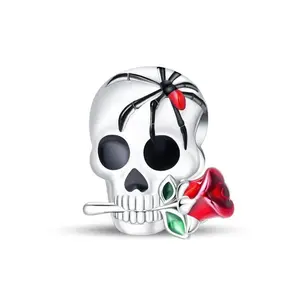 925 Sterling Silver Cupid Skull Charm Bead, Valentines Gothic Jewelry