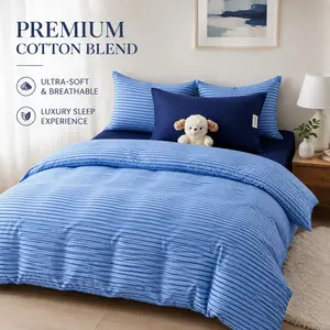 New 3-Piece Minimalist Blue Striped Lightweight Soft Duvet Cover Set, Ultra-Soft Pre-Washed Cotton-Like Polyester Bedding Set. Includes 1 Duvet Cover & 2 Pillowcases, Duvet Insert Not Included.