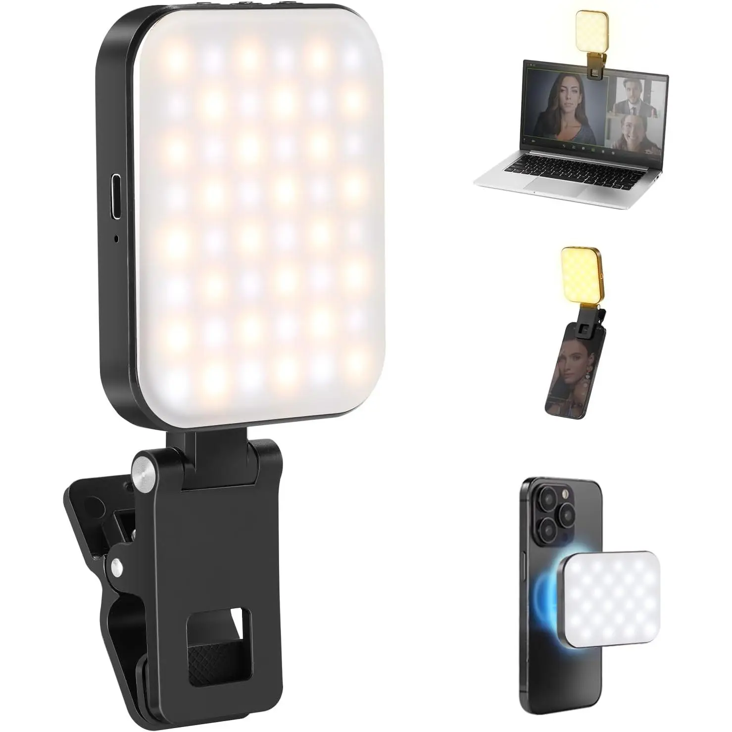 Magnetic Selfie Light Compatible with MagSafe iPhone 16 15 Pro Max, Clip on Video Conference Lighting Fill Light for Computer Laptop Zoom Calls Live Streaming Outdoor Recording, BL48B