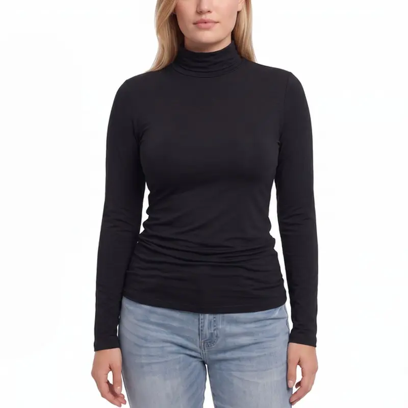 Women's Solid Long-Sleeve Slim Mock Neck Top - Soft Spandex Fabric Cropped Basic Layering Tee for Cardigans Pairing, Longsleeves