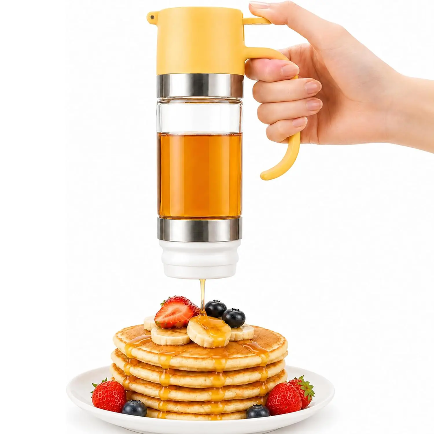 Honey-Dispenser-No-Drip Honey Jar with Handle 12oz Glass Container | Glass Honey Jar pot | Syrup Dispenser for Coffee or Tea | Mess Free Honey Dispenser for Honey and Syrup, Honey Container