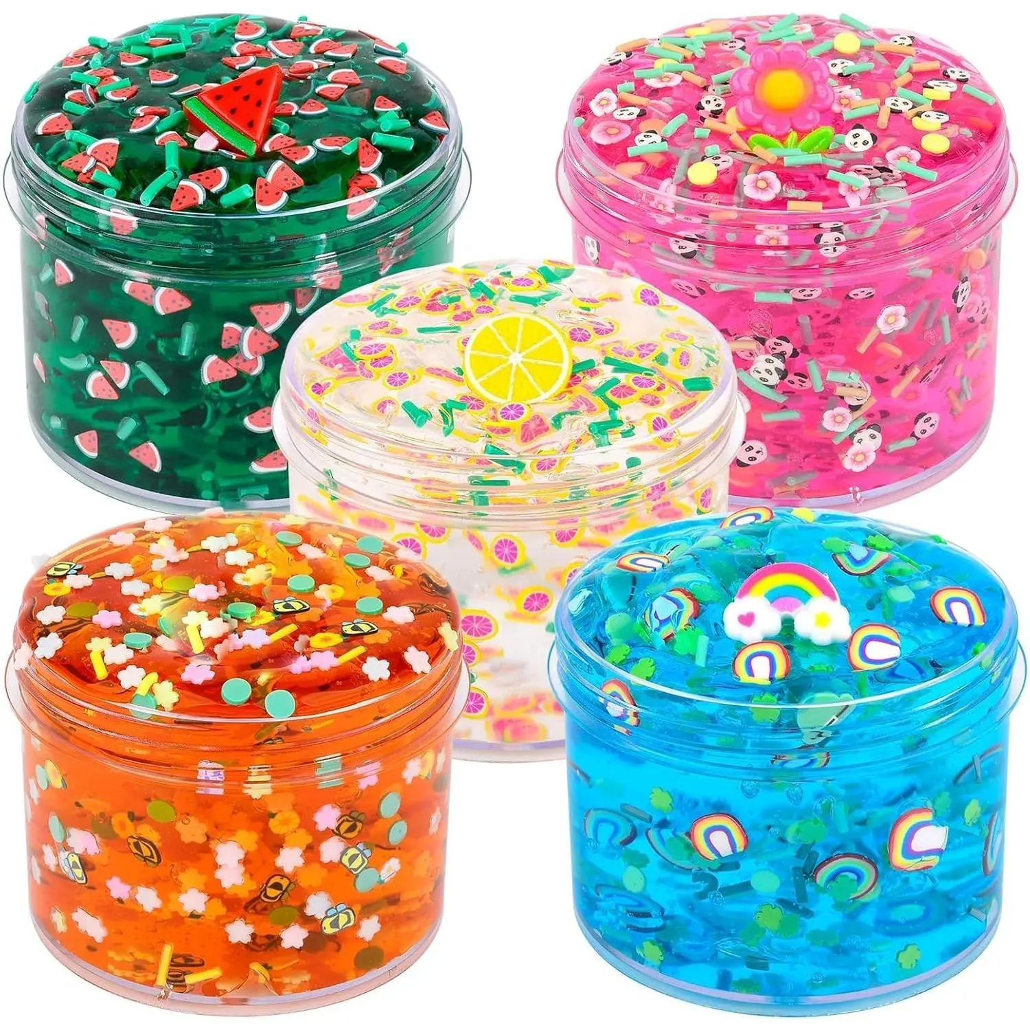 Clear Slime Kit, 5 Pack Crunchy Glitter Crystal Slime Party Favor Gifts, Stress Relief Toy for Girls and Boys, Soft Non-Stick Putty Slime for Kids, DIY Birthday Glue Boba Glimmer