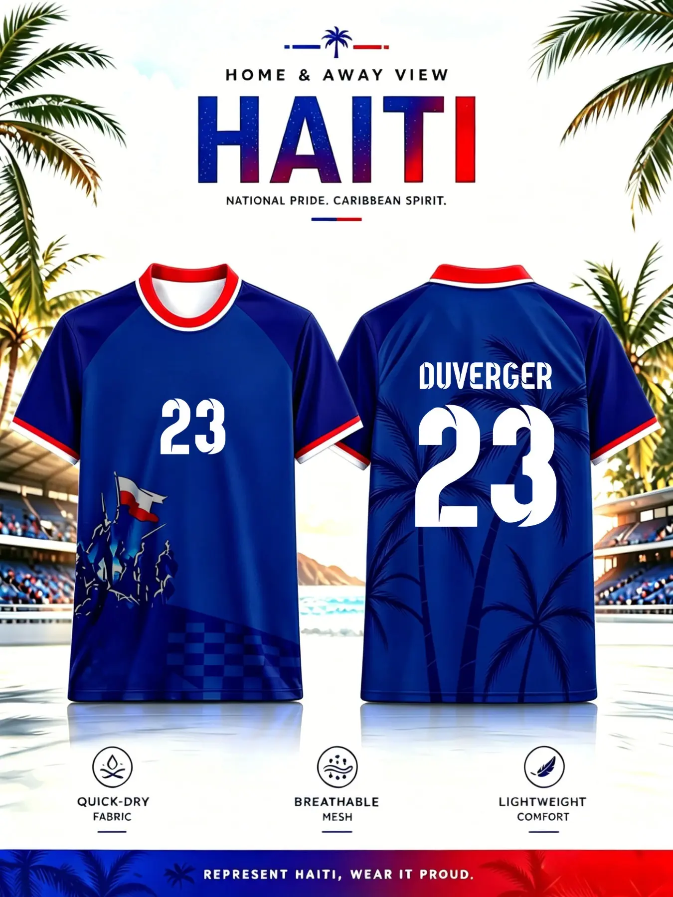 Haiti 2026 Soccer Jersey Blue Round Neck, Advanced Moisture-Wicking Sportswear, Quick-Dry Jersey, Haiti National Team Fan Gear, Sports T-Shirt, Short Football Jerseys, Lightweight Football Shirt