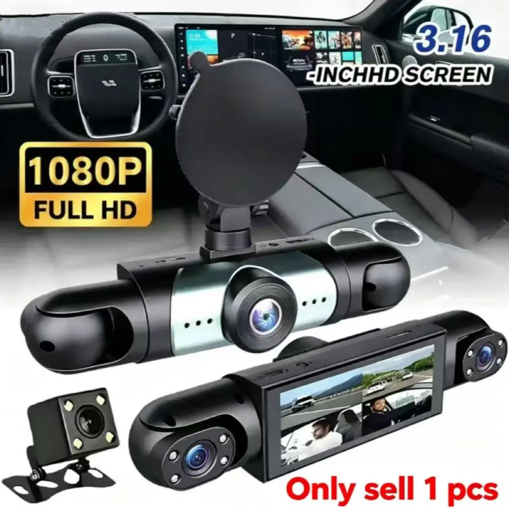 360° Full View Dash Cam, Front and Rear Recording, 4-Channel Wide-Angle Car Camera, Supports 64GB SD Card, Automotive Accessories