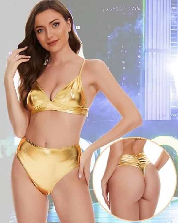 Women's Metallic Booty Shorts Shiny High Waisted Rave Bottoms for Dance Festival