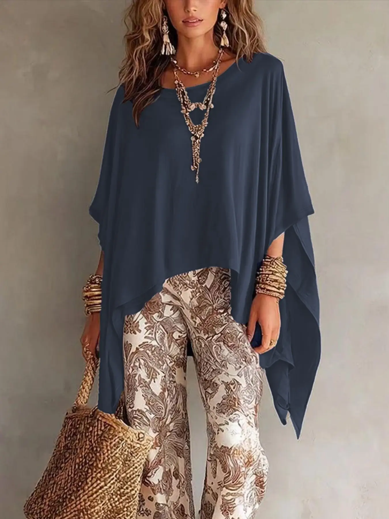 Loose Knit Batwing Top for Women, Elegant Casual Dressy Blouses, Oversized Soft Sweater Shirt, Stylish Blouses for Women Dressy Casual, Comfortable T-Shirts for Women, Trendy Women's Tops for Work, Vacation, Everyday Outfit, Fashion Knitwear Clothing