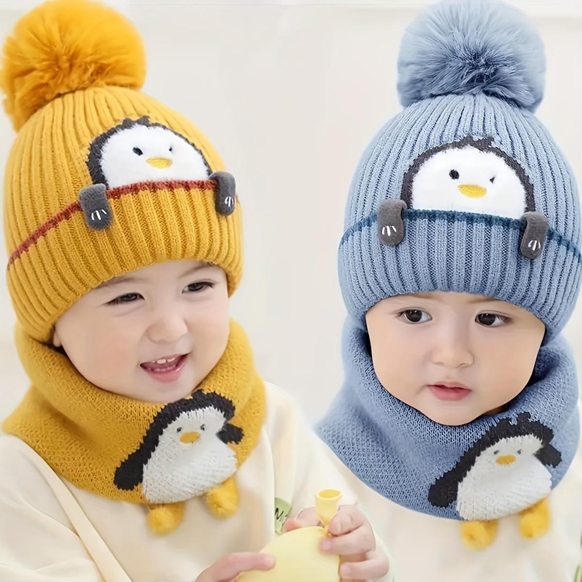 Kids Winter Warmth Beanie with Ear Flaps, Cute Penguin Design, 100% Cotton Knit Fabric, Lightweight, Cartoon Animal Pattern, Toggle Closure, Daily & Casual Wear, Christmas Theme, Stretch Fit for Boys