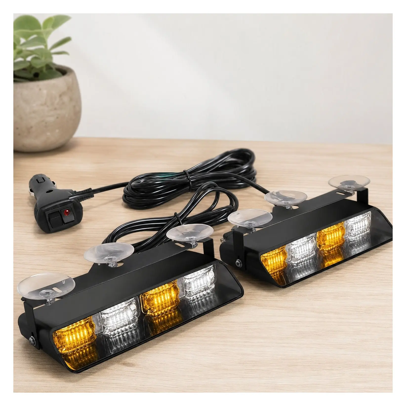 2002L Emergency Dash Strobe Lights for Trucks, Construction Vehicles - Amber/White Flashing Warning Hazard Windshield Visor Light Bar, 48 LEDs, 2 x 8.5 InchGift