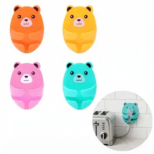 [FathersDayGift]Multi Functional Hooks, 4 Counts/set Cartoon Hug Bear Non Drilling Adhesive Hook, Plug Hook, Power Socket Holder, Kitchen Bear Plug Storage Hook Wall-YY0