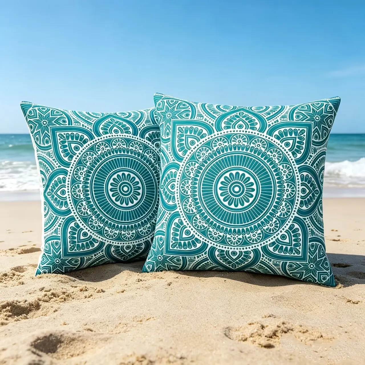2-Pack Polyester Digital Print Mandala Pillow Covers, Square Polyester Cushion Cases, Modern Sofa Decorative Throw Pillows, Double-Sided Printing