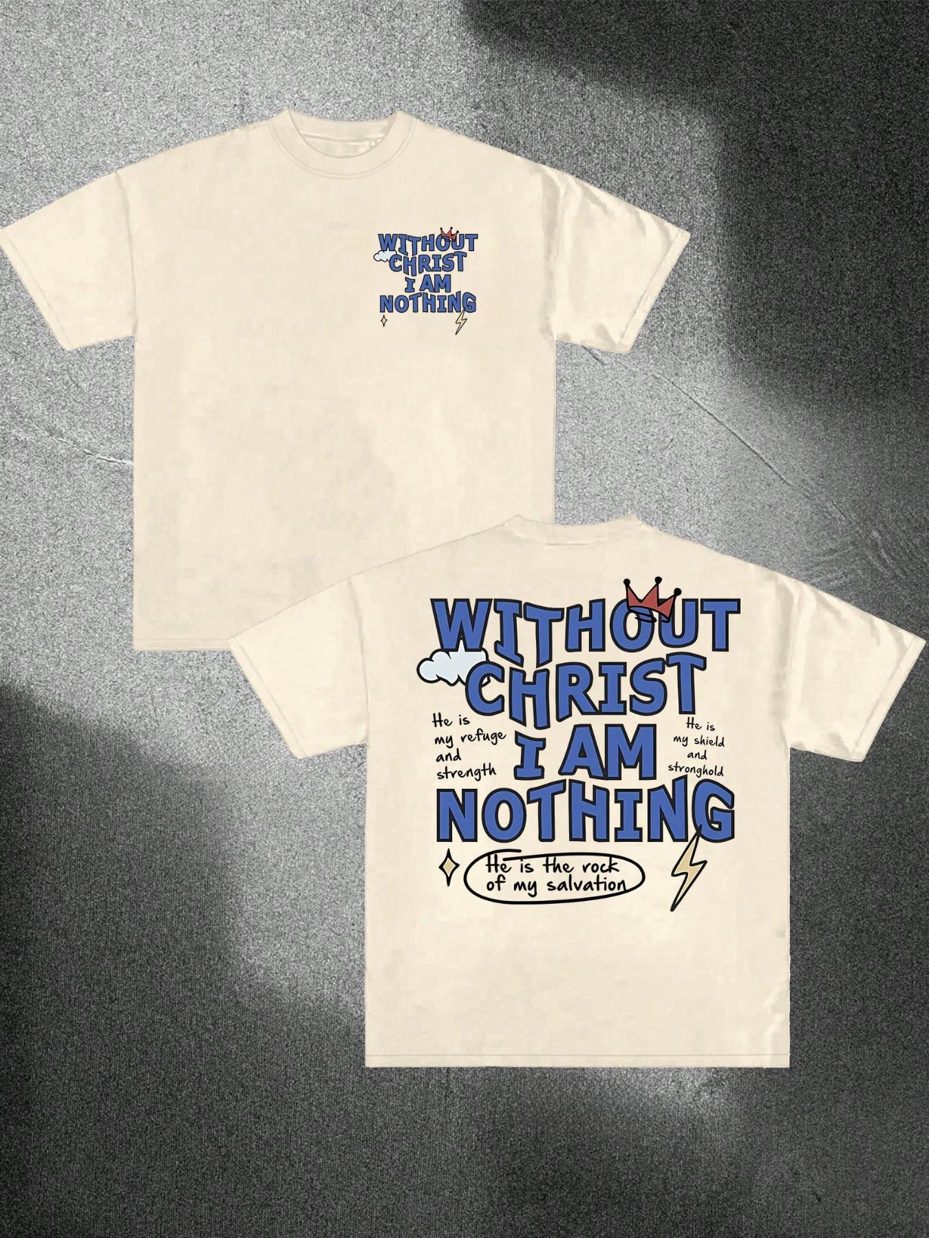 Men's Regular Fit without Christ I Am Nothing Round Neck Tee, Street Fashion Casual Short Sleeve T-shirt for Daily Wear, Menswear for All Seasons Top, Casual Style Tee