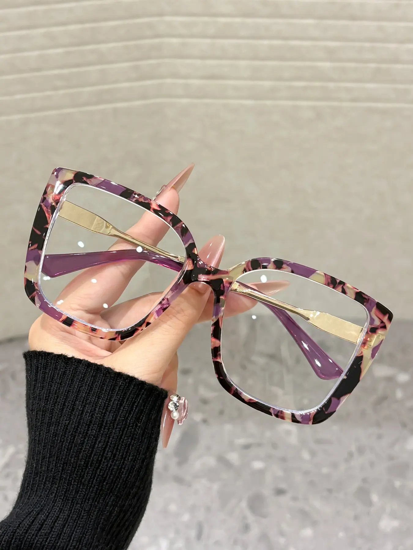 Women's Classic Square Prescription Glasses, Office Wear, Outdoor Leisure, Afternoon Tea Party Accessories, Large Size, Square Frame Eyewear