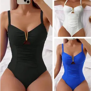 2026 V-neck Shiny Swimwear Women Beach One Piece Swimsuit Mujer Trikini Badpak Maio Biquini Monokini Bikini