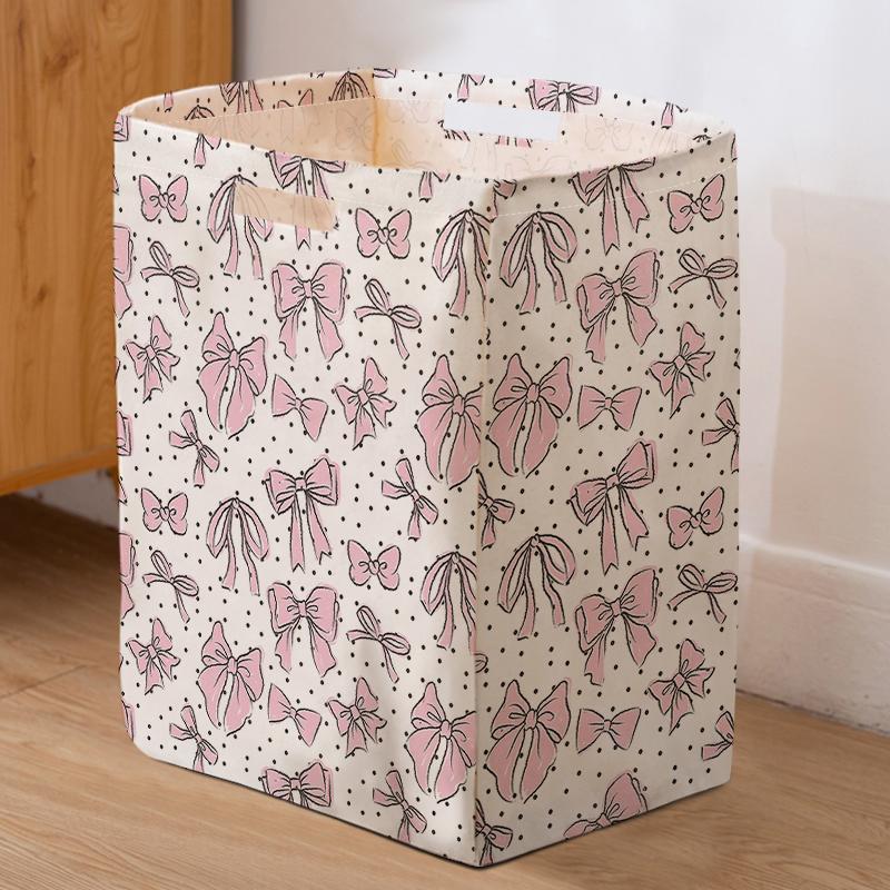 Foldable Laundry Basket, 1 Count Bow Pattern Laundry Basket, Clothes Storage Basket, Household Bathroom Foldable Laundry Basket