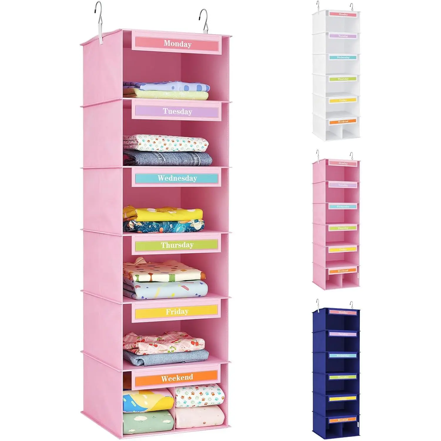 6 Shelf Weekly  Clothes Storage Organizer for ,  | Closet Storage with Color Labels for School Outfits, Daily Clothing Divider with Days of The Week Monday to Friday