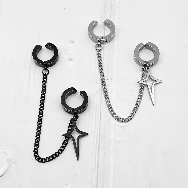 Heavy-Duty Hip Hop Chain Earring for Men, Non-Piercing Stainless Steel Ear Jewelry, Bold Statement Piece for Everyday and Party Wear