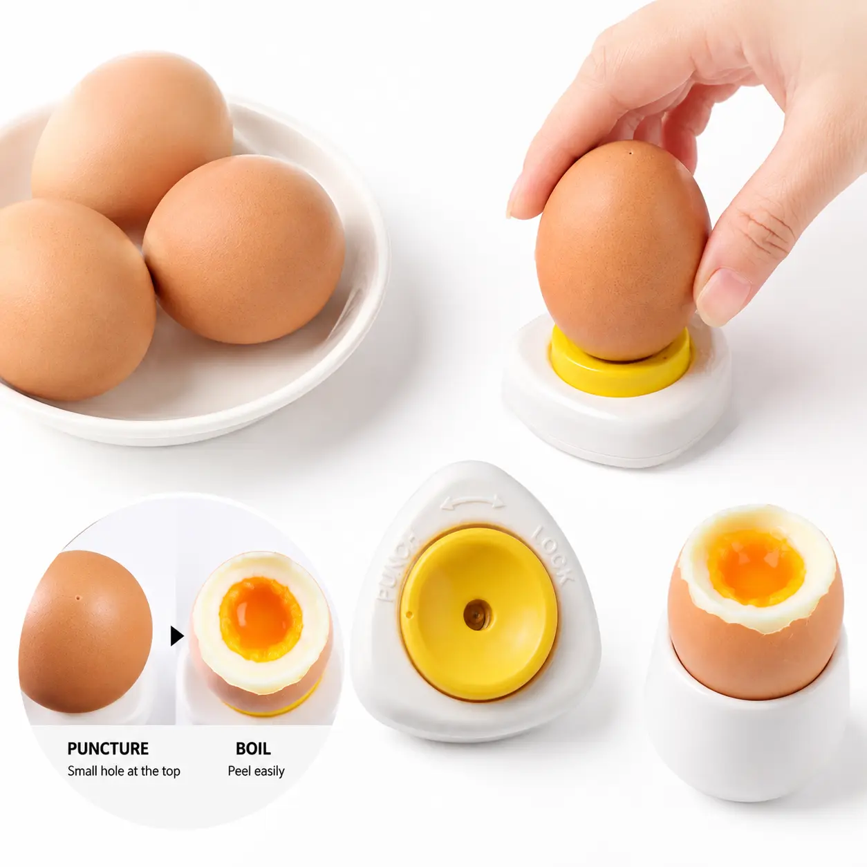 Egg Piercer with Stainless Steel Needle, One‑Press Egg Pricker for Boiling Eggs, Helps Prevent Shell Cracks kitchen tools-YY1