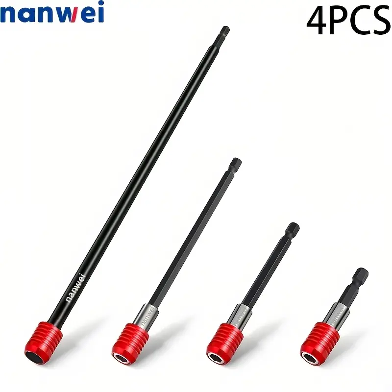 4Pcss Drill Extension Rod Set, 4Pcss Magnetic Drill Bit Screwdriver Head Clamp Rod Collet Adapter Extension Rod, 1/4 Inch Hex Quick-Release Drill Bit Holder, Suitable for Impact Drills, Screws And Nuts