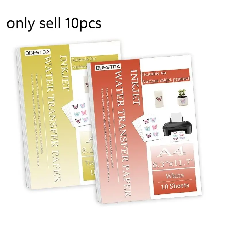 10 sheets of A4 inkjet transfer paper -21 cm x 29.7 cm white/transparent base suitable for DIY sticker making, compatible with multiple inkjet printers
