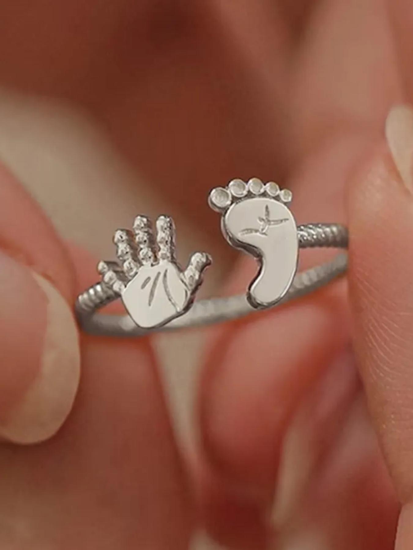 925 Sterling Silver Cute Hand & Foot Design Cuff Ring, Adjustable Open Ring, Fashion Rings, Fashion Jewelry Accessories for Women & Girls