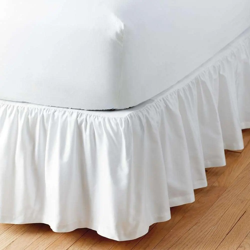 Full Bed Skirt with Split Corners, Soft Microfiber, 20 Inch Drop, White Solid, Elegant Ruffled Design