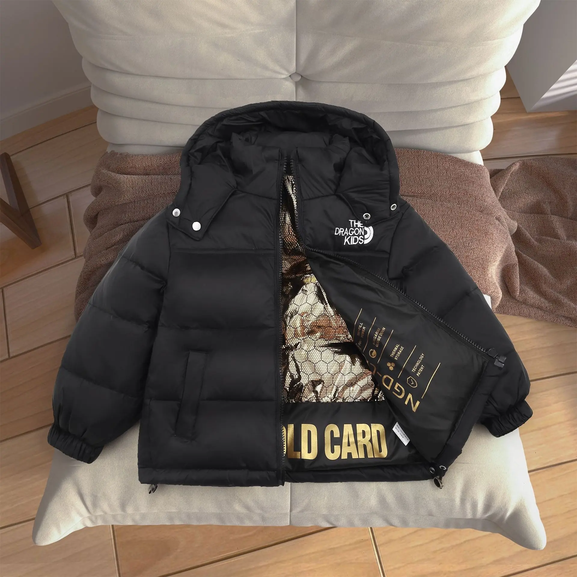 Black Gold Kids Winter Thermal Coat, Thick Warm Hooded Jacket for Autumn & Winter, Fleece Lined Outerwear for Boys & Girls