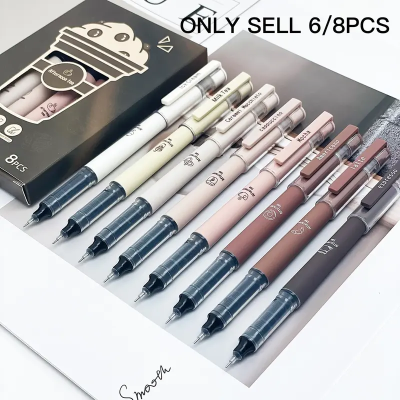 【Black Friday】Coffee-Themed Quick-Drying Liquid Gel Ink Pen Set, Smudge-Resistant Soft-Touch Pens for Note-Taking and Drawing, Aesthetic Stationery for School, College, and Office Use