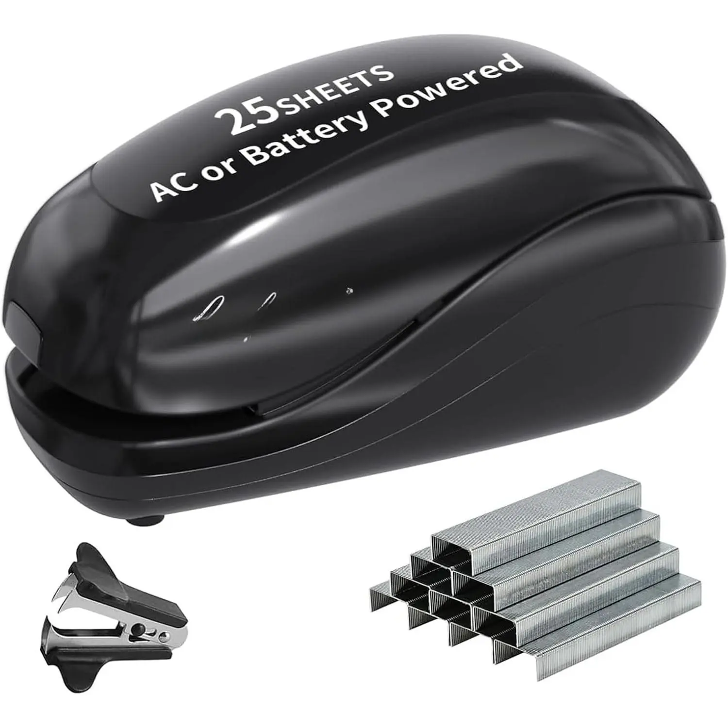 Electric Stapler with Abs Plastic Body, Auto Induction, Palm Fit Streamlined Design, 25 Sheets Cap., Includes 2000 Staples & 1 Staple Remover, High Comfort, AC Adapter Not Included (Black)