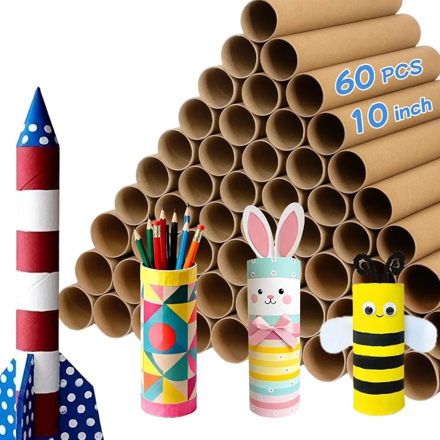 60 Pcs Cardboard Tubes for Crafts 2 Size Empty Toilet Paper Rolls, Premium Kraft Paper Strong And Pressure-Resistant, Craft Tubes for Classroom DIY Projects(1.4 x 10 Inch, 1.6 x 10 Inch)