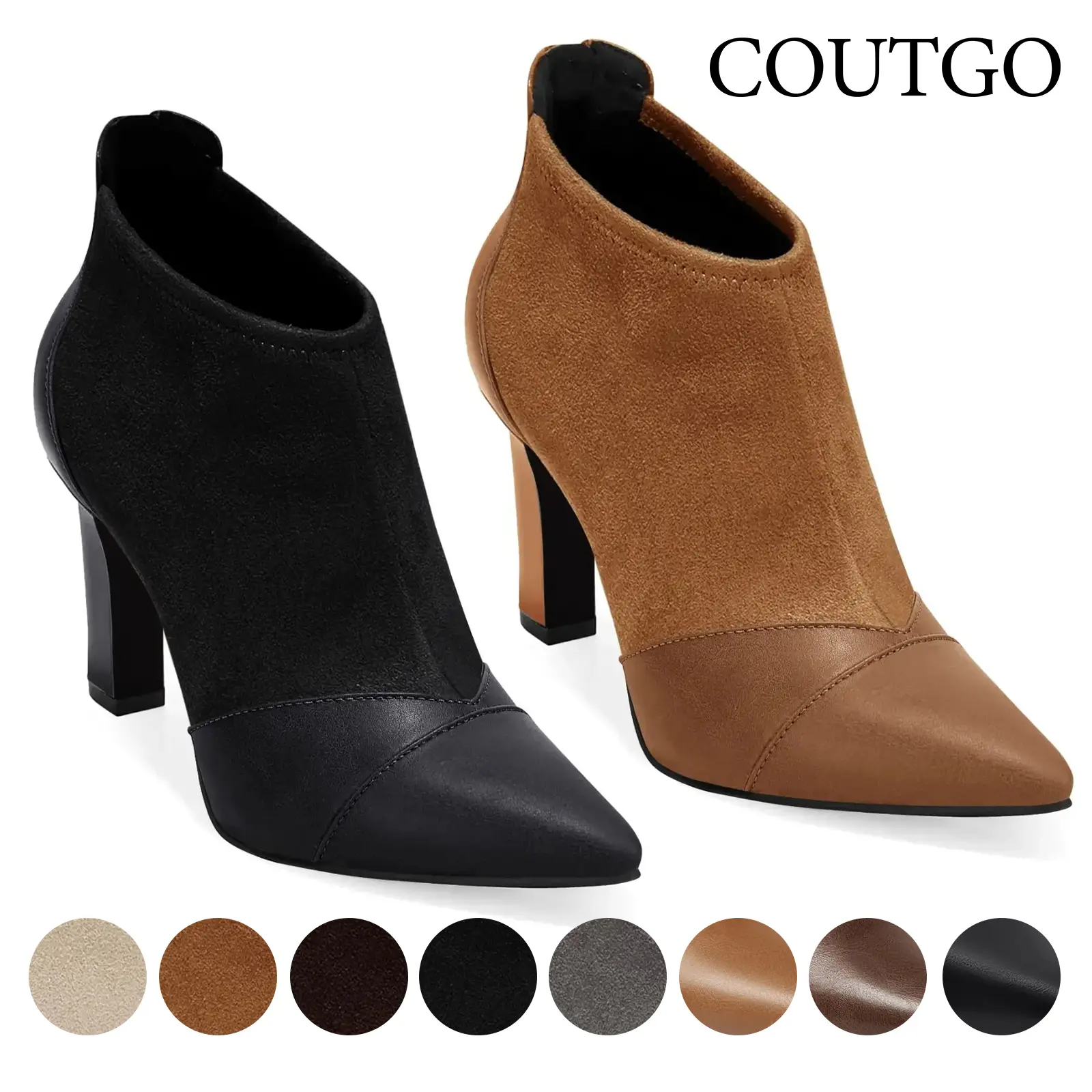 Coutgo Womens Ankle Booties Dress Boots Pointed Toe Stiletto High Heel Splicing Booties Shoes with Back Zipper tiktokshopbacktoschool