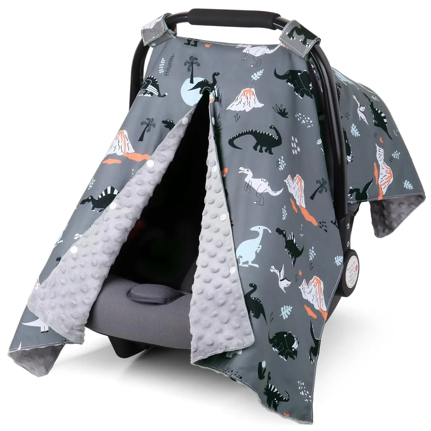 Plush Warm Cute Dinosaur Minky Infant Car Seat Cover for Baby Boy - Winter Use with Peekaboo Opening, Multi-Use for Stroller, Baby Carrier, Nursing Blanket, No, No Warning Applicable