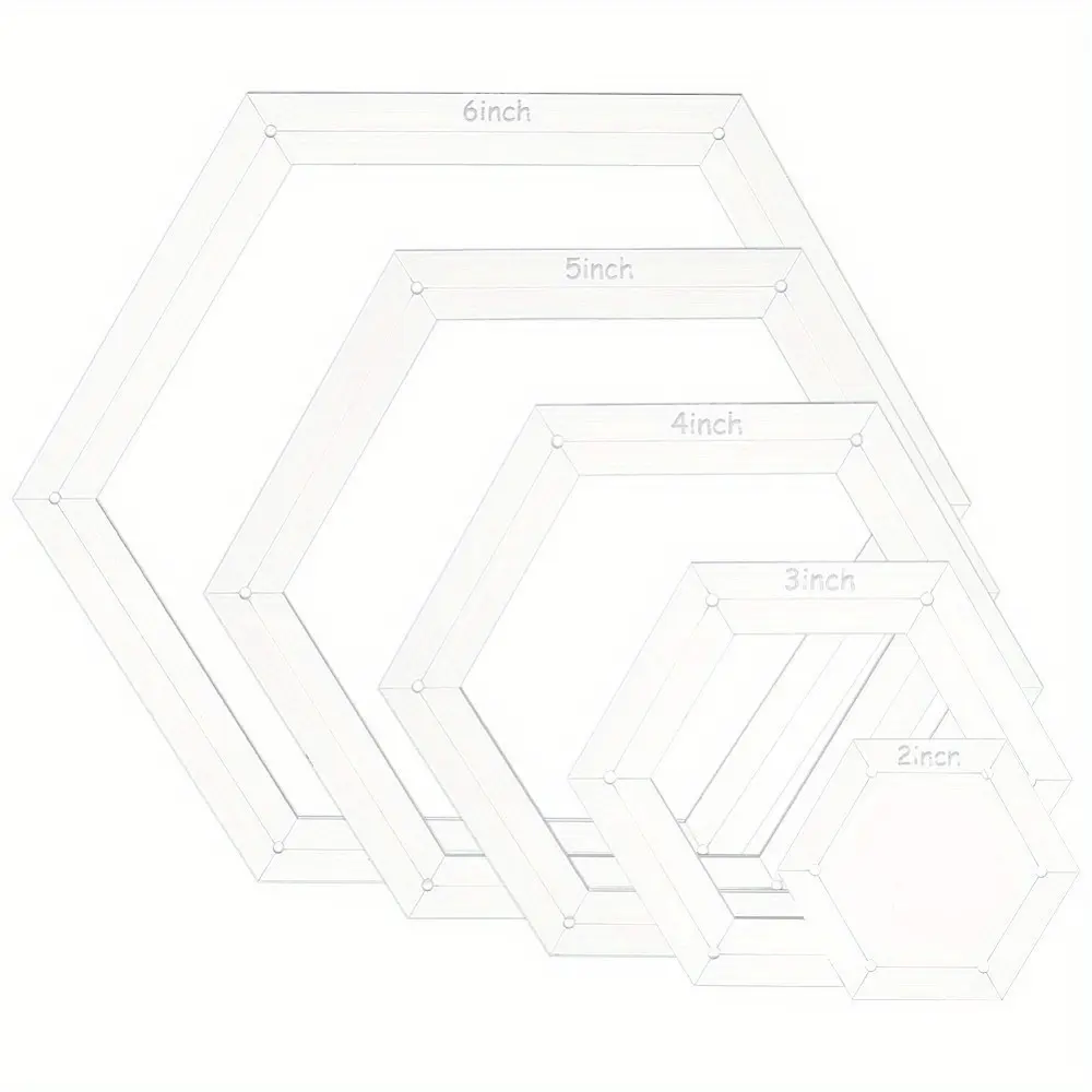 5 Piece Hexagon Quilting Template Set, Acrylic Transparent, Patchwork Cutting Tool, 5 Sizes, 3.5mm Seam Allowance, Sewing Ruler for Handmade Projects