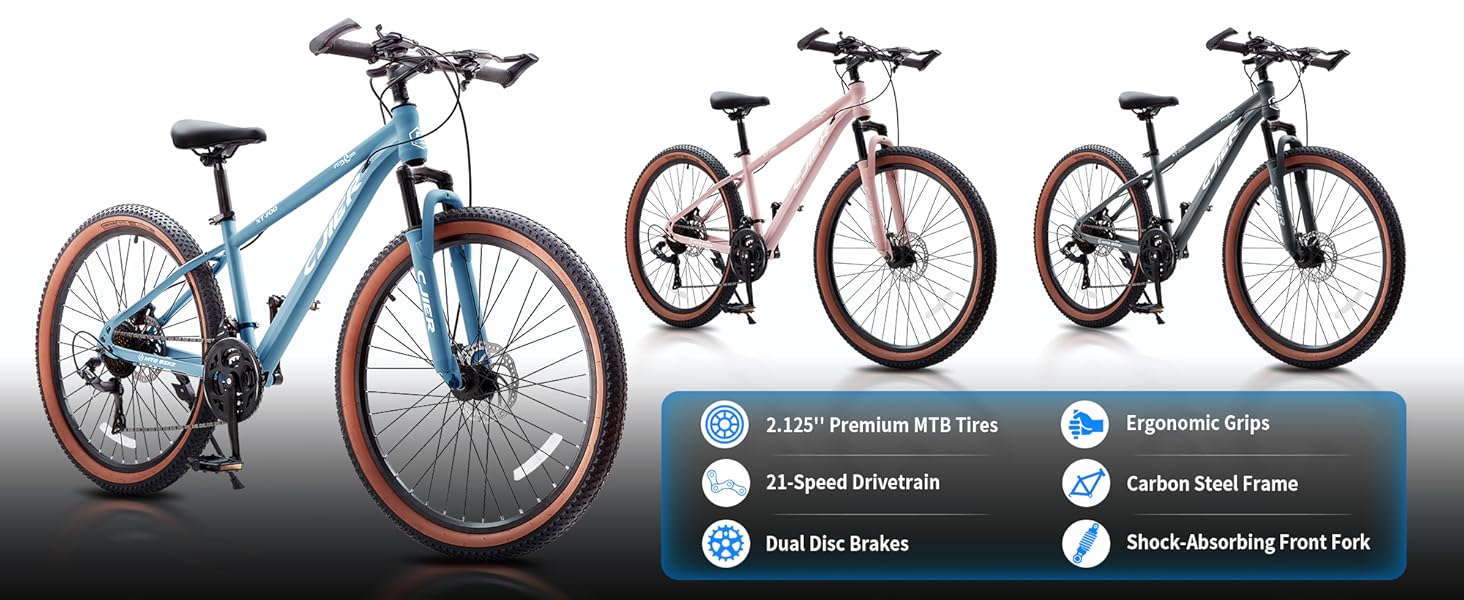 24/26 inch Kids Mountain Bike for Boys/Girls/Men/Women 21 Speeds Kids Bike, 2.125'' Tires MTB Bicycle with Suspension Fork, Dual Disc Brakes, Internal Wiring Frame, Auxiliary Handle