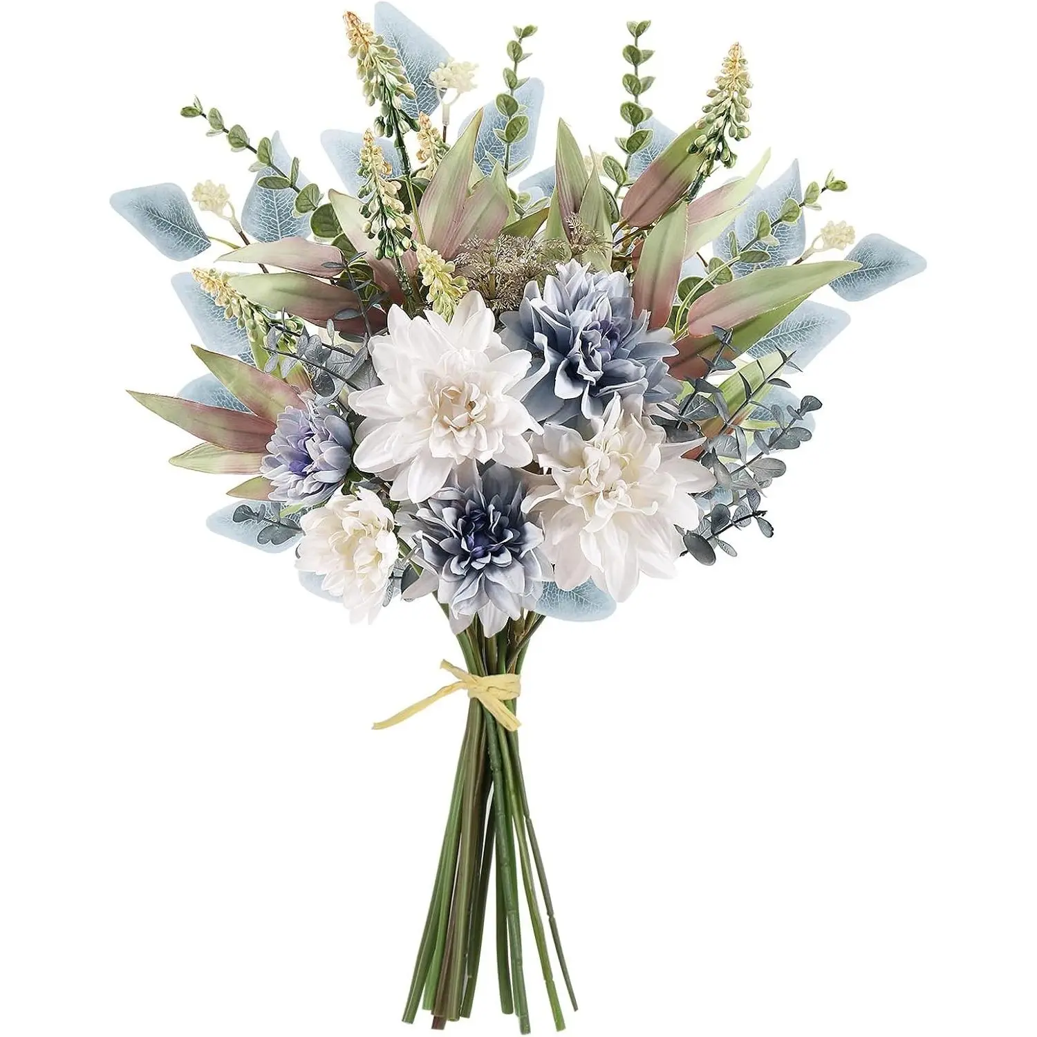 Artificial Flowers Bouquet Silk Faux Floral Arrangement for Wedding Bride Bouquets Table Centerpieces Rustic Home Decor Indoor Vase Blue WhiteGift