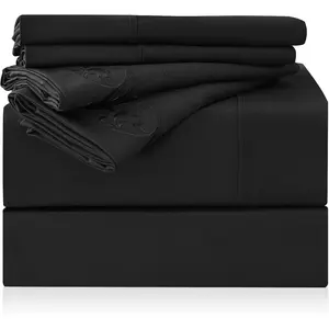 Queen Size Sheet Set - 6 Piece Hotel Luxury Wrinkle-Free Microfiber Sheet, Oeko-TEX Certified, Breathable & Elastic, 16" Deep Pockets, Very Black