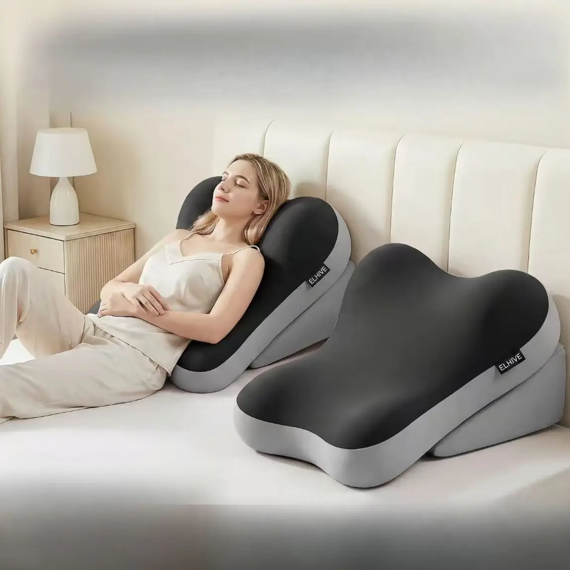 Split 2-In-1 Prone Sleep Pillow, Wedge Pillow, Memory Foam Fill, Adjustable Height, Multi-Functional Lumbar Pillow with Non-Slip Base, Washable Fabric
