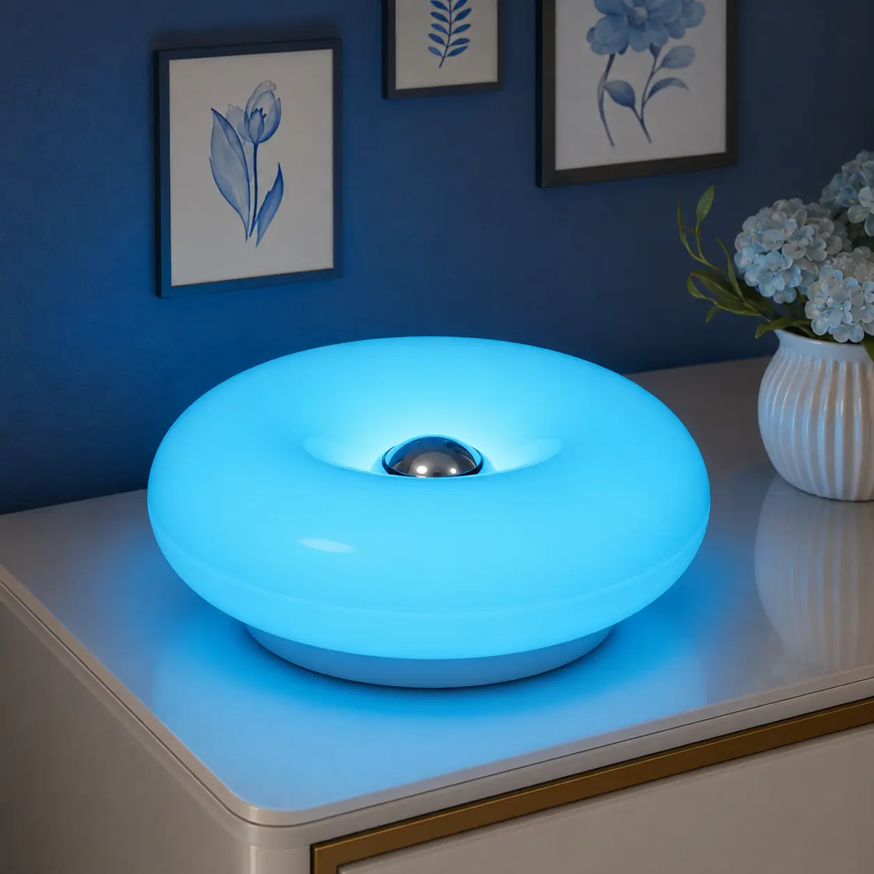 Rechargeable Donut Table Lamp with Remote Control, 16-Color Changing Ambient Light, Stepless Dimmable Touch Lamp with Acrylic Shade, Mid-Century Modern Room Decor for Bedroom and Living Room, Ideal Gift