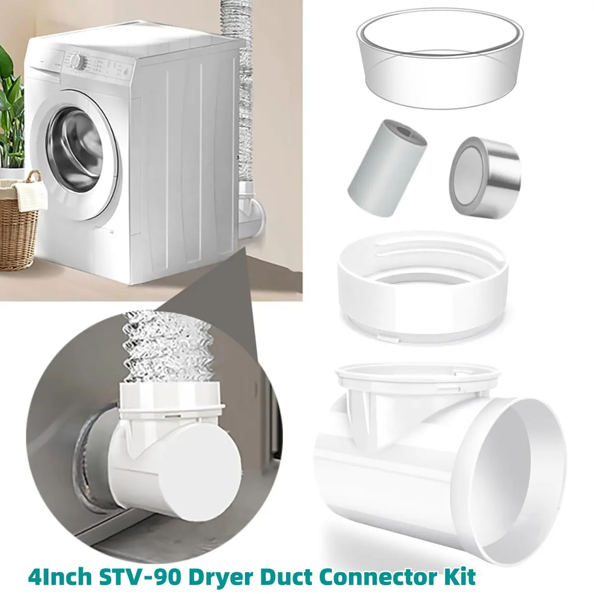 90 Degree Drier Vent Bend Adapter, 4 Inch Hose Connector Kit, Space-Saving Right Angle Fitting, Ideal for Tight Spaces