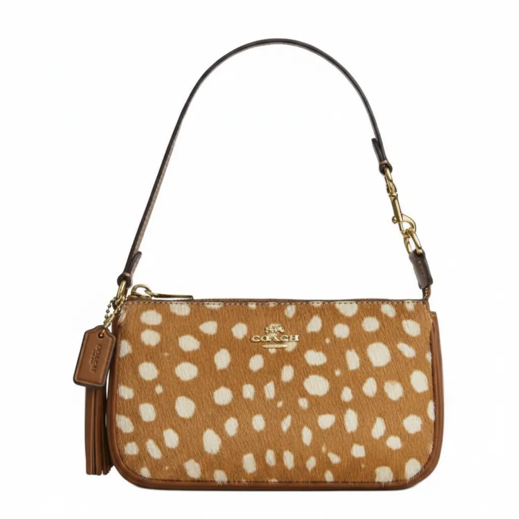 Coach Nolita 19 Satchel Handbag for Women, Deer-Print Metallic Logo, Cowhide and Haircalf, Brown