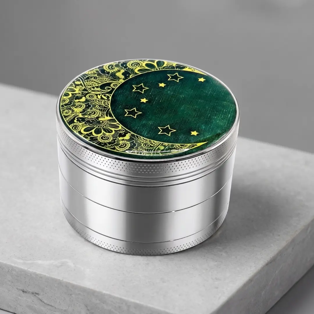 2.48 inch 63mm Silver Moon Pattern Metal Manual Spice Mill Four Layer Salt Pepper Grinder Zinc Alloy Kitchen Seasoning Tool Kitchenware Kitchen Gadgets Gift