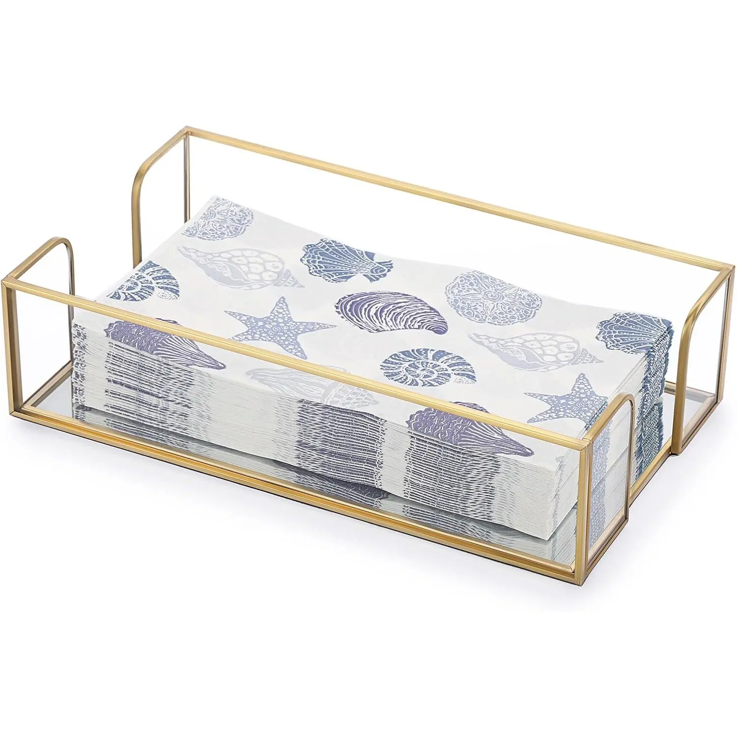 Sumnacon Napkin Holder,Glass Napkin Holder Table,Stylish Guest Towel Holder for Hand Towel Napkin,Rectangle Napkin Basket for Bathroom Toilet Kitchen Dining Table Counter,Gold