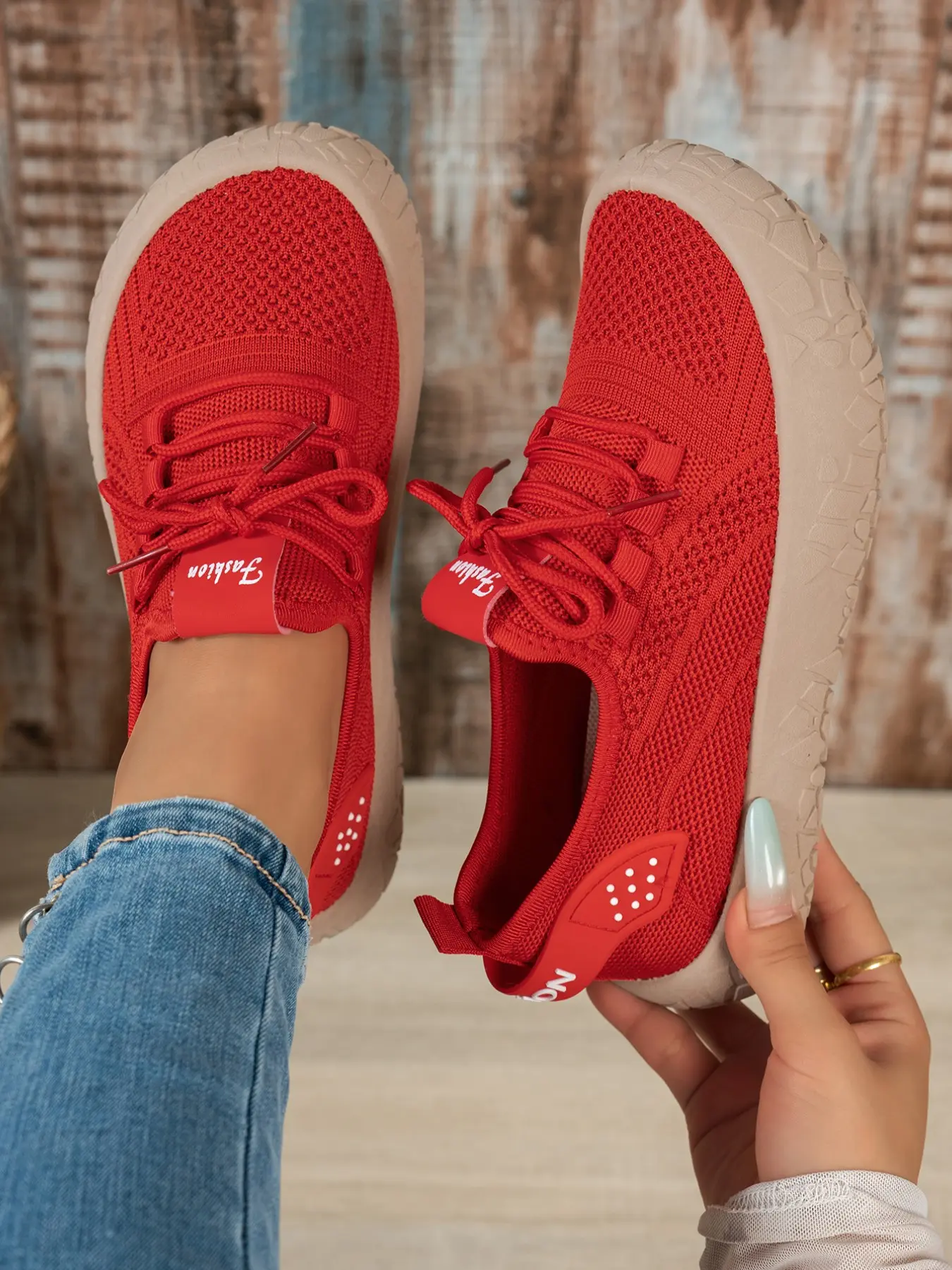 Women's Hollow Out Flyknit Casual Sneakers, Breathable Textile Round Toe Flatform, Wide Fit All-Season Fashion Shoes, Outdoor Commute Running Shoes