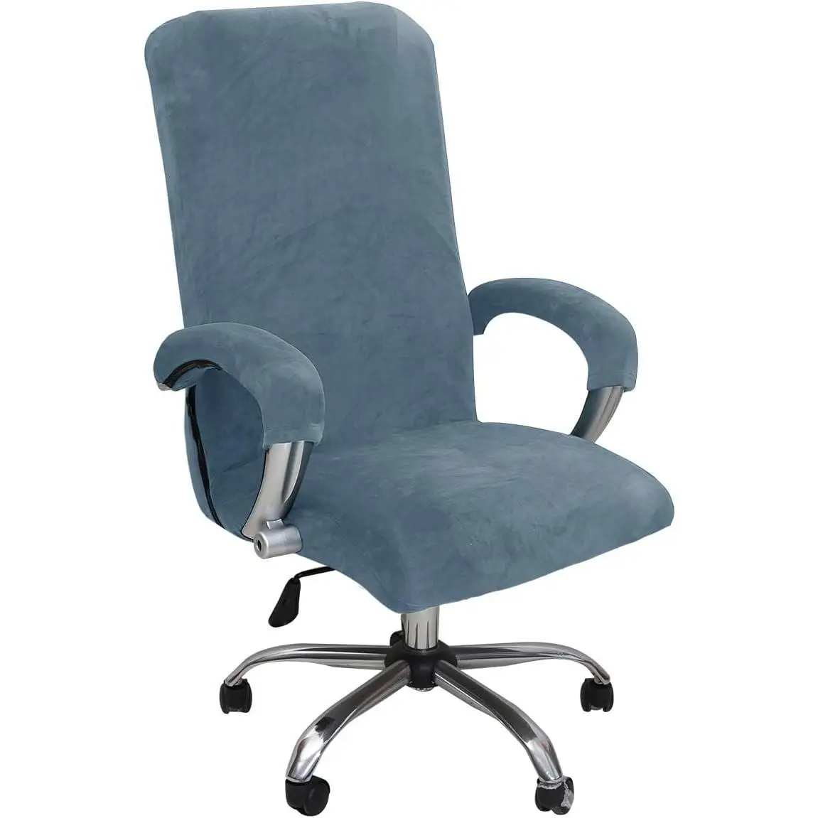 Stretchable Elastic Cat Proof Velvet Plush Office Desk Chair Cover - Comfy Protector for Ergonomic Office Chair with Wheels and Armrests, Fits Mesh and Executive Computer Chairs, Gray Blue, XL
