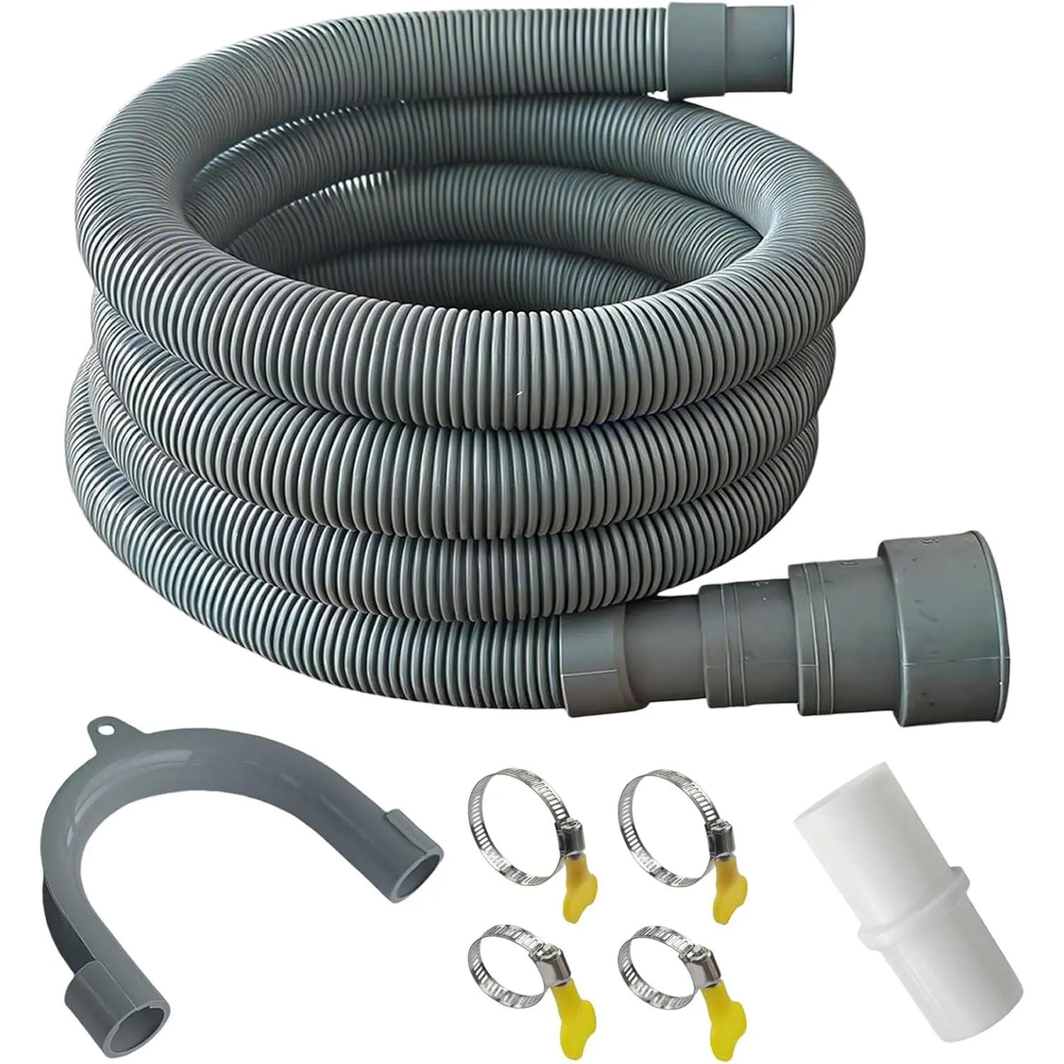 Washing Machine Drain Hose, 4.9ft Flexible Dishwasher Hose Extension Kit for Portable Sink & Dehumidifier with 4 Clamps, 1 Adapter & U-Bend Holder(4.9feet)